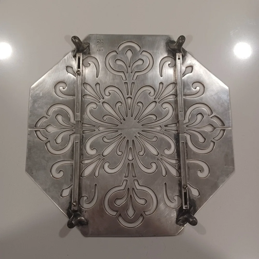 Sheffield Silverplate Trivet‎ Ornate Floral Design Expandable Vintage